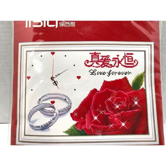 Eternal Love Forever Cross Stitch Kit Roses Rings Faux Clock Chinese Lisia C3096 - Picture 8 of 10